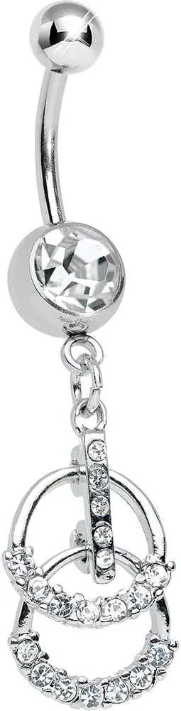 Clear Double Ring of Bling Dangle Belly Ring