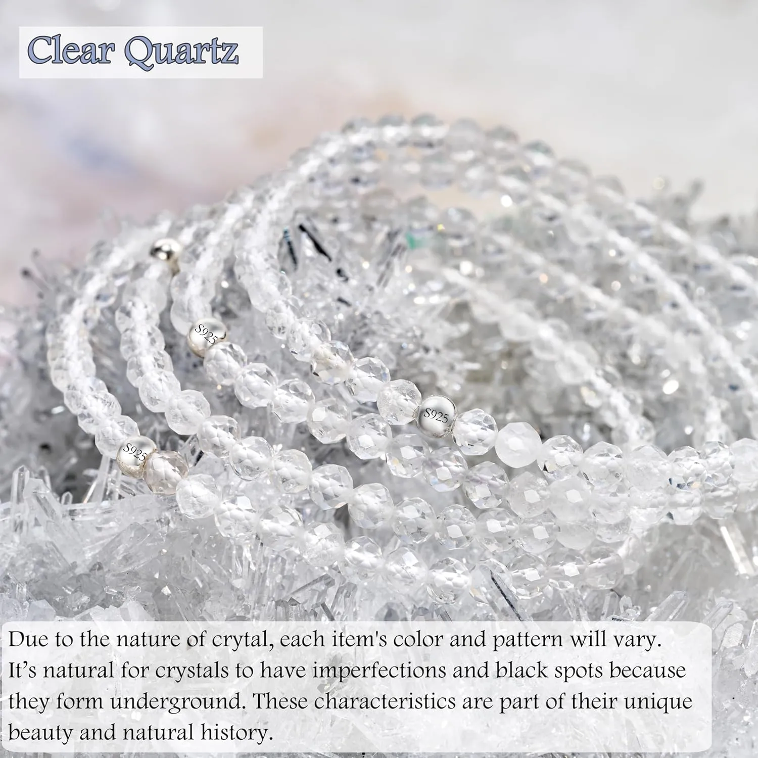 Clear Quartz - Manifestation - Beaded Bracelets for Women, Handmade Natural Stone 4mm Beads 925 Sterling Silver Stretch Bracelets, Chakra Crystal Gemstone Jewelry Gifts
