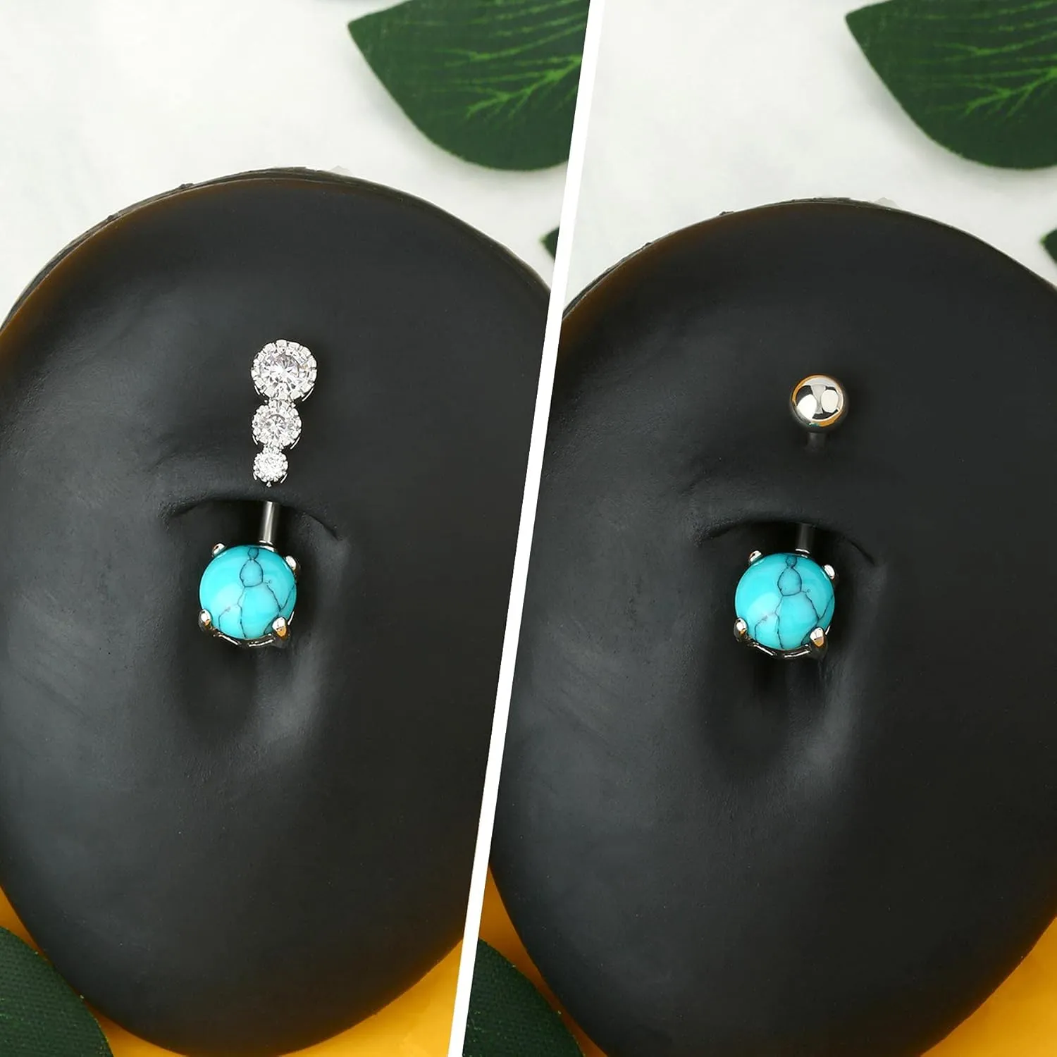 CM Crareesi Mania Women Boho Belly Rings Turquoise Stone Curved Barbell Belly Rings Piercing Jewelry