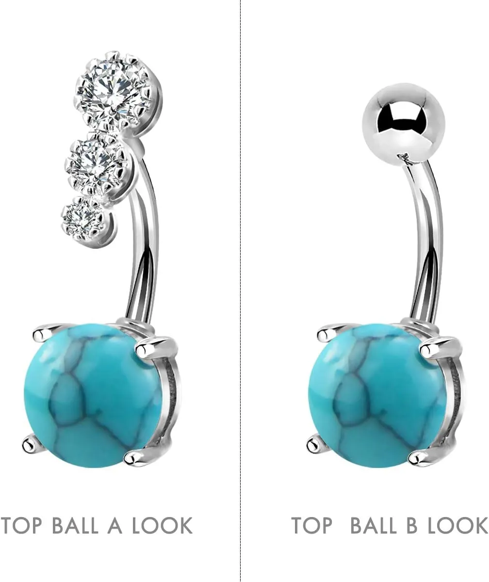 CM Crareesi Mania Women Boho Belly Rings Turquoise Stone Curved Barbell Belly Rings Piercing Jewelry