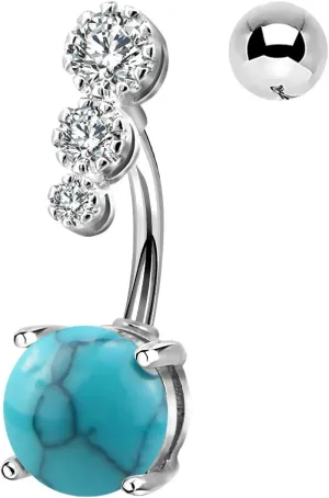CM Crareesi Mania Women Boho Belly Rings Turquoise Stone Curved Barbell Belly Rings Piercing Jewelry