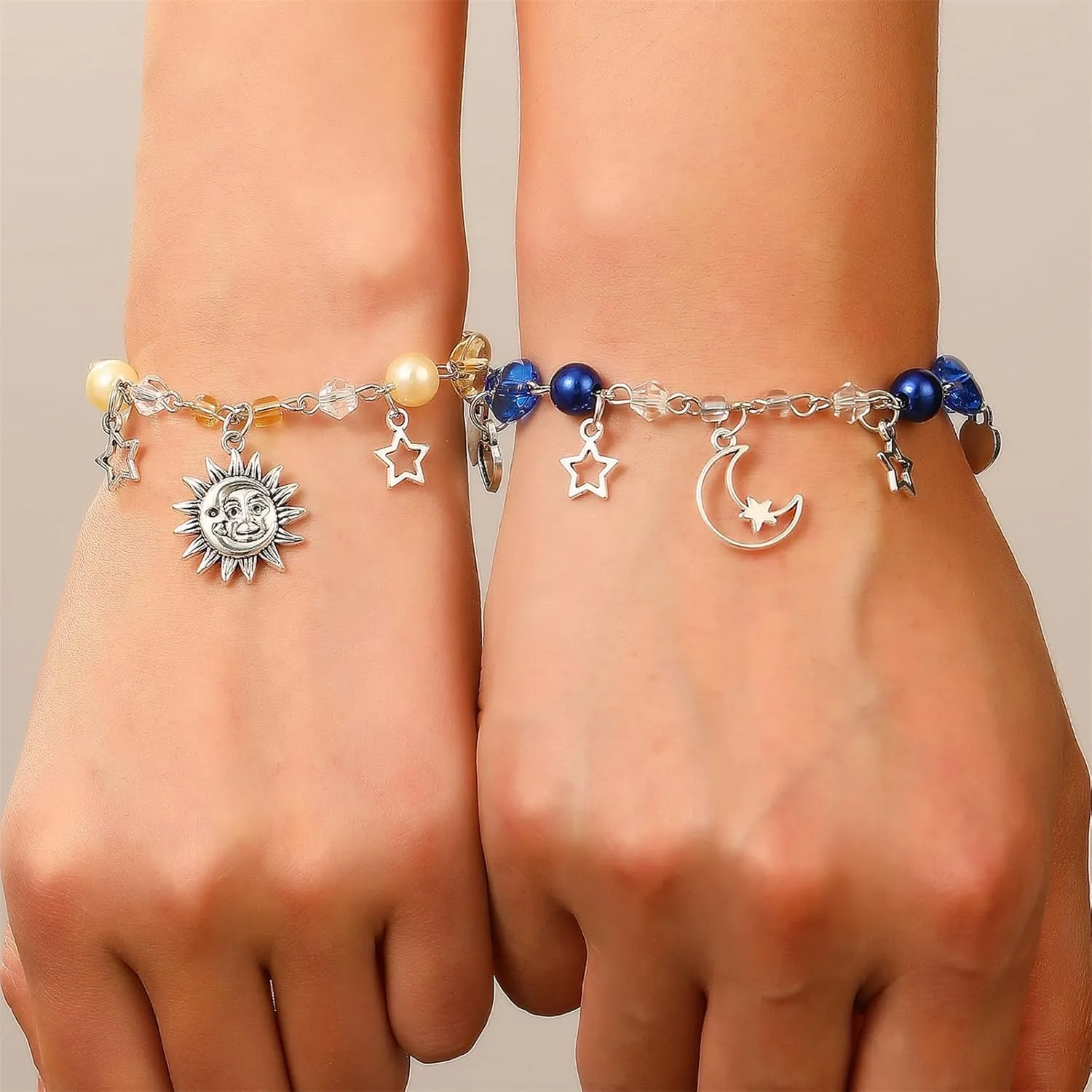 coadipress 2PCS Sun and Moon Bracelets for Women Men Dainty Trendy Handmade Beaded BFF Adjustable Planet Moons Bracelets Friendship Charm Jewelry
