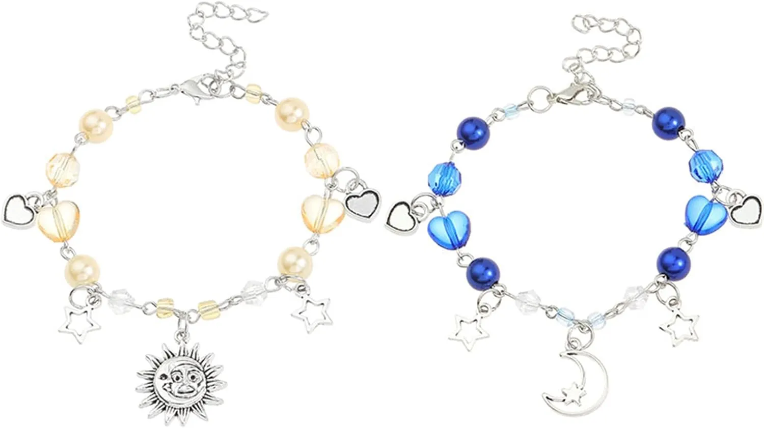 coadipress 2PCS Sun and Moon Bracelets for Women Men Dainty Trendy Handmade Beaded BFF Adjustable Planet Moons Bracelets Friendship Charm Jewelry