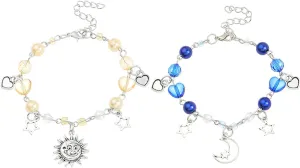 coadipress 2PCS Sun and Moon Bracelets for Women Men Dainty Trendy Handmade Beaded BFF Adjustable Planet Moons Bracelets Friendship Charm Jewelry
