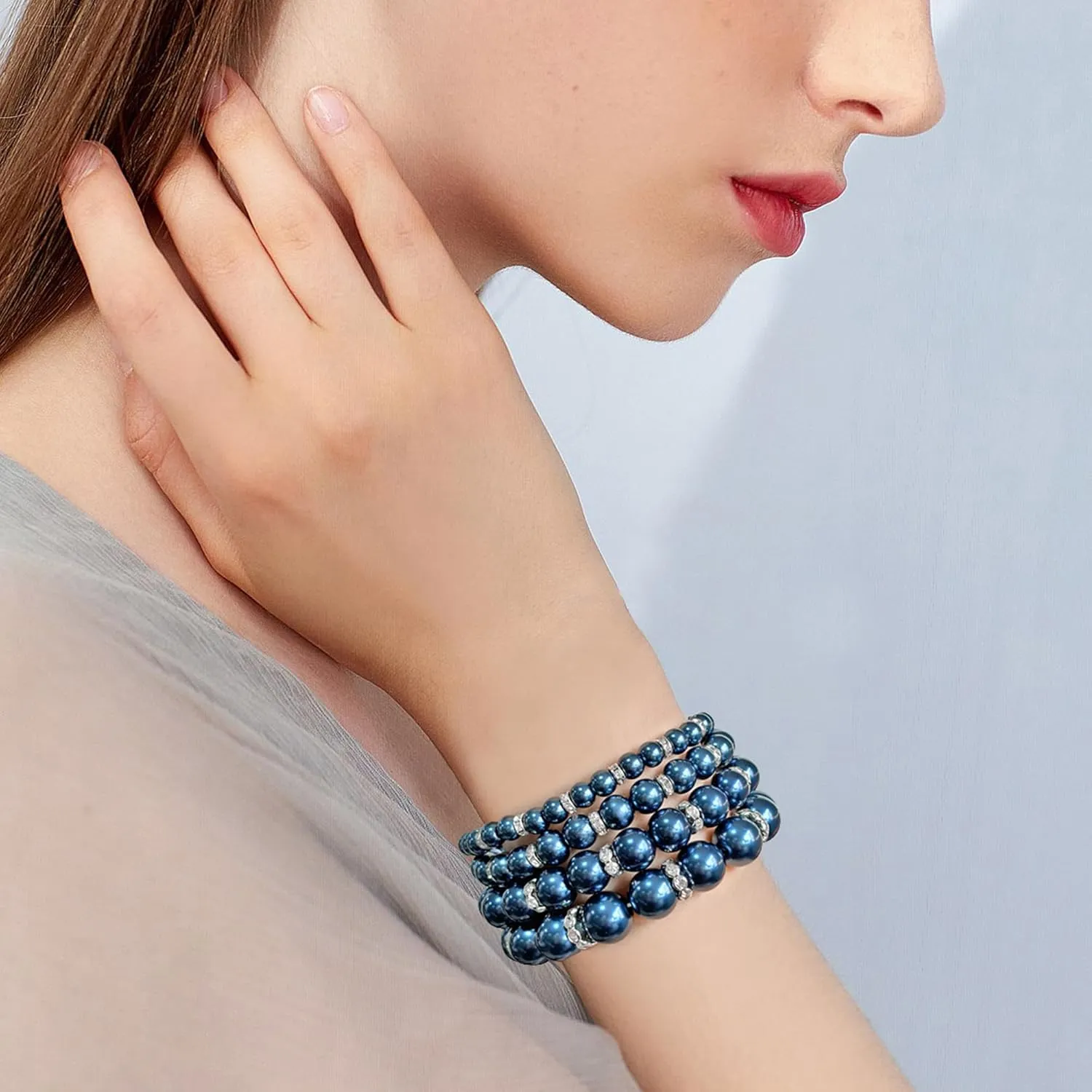 Coiris 4pcs /Set Imitation Pearl Bracelets Crystal Women Multi Layer (BR1113)