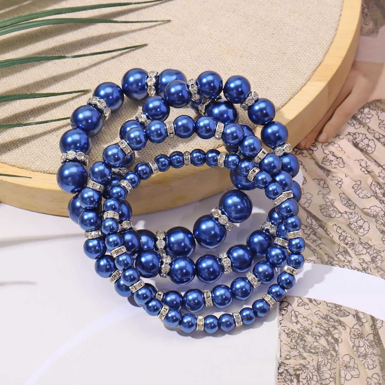 Coiris 4pcs /Set Imitation Pearl Bracelets Crystal Women Multi Layer (BR1113)