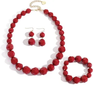 Coiris Chunky Acrylic Beads Strand Necklaces Set Statement Geometric Beads Necklace Bracelet Earrings Acrylic African Beaded Necklace for Accessory Jewelry