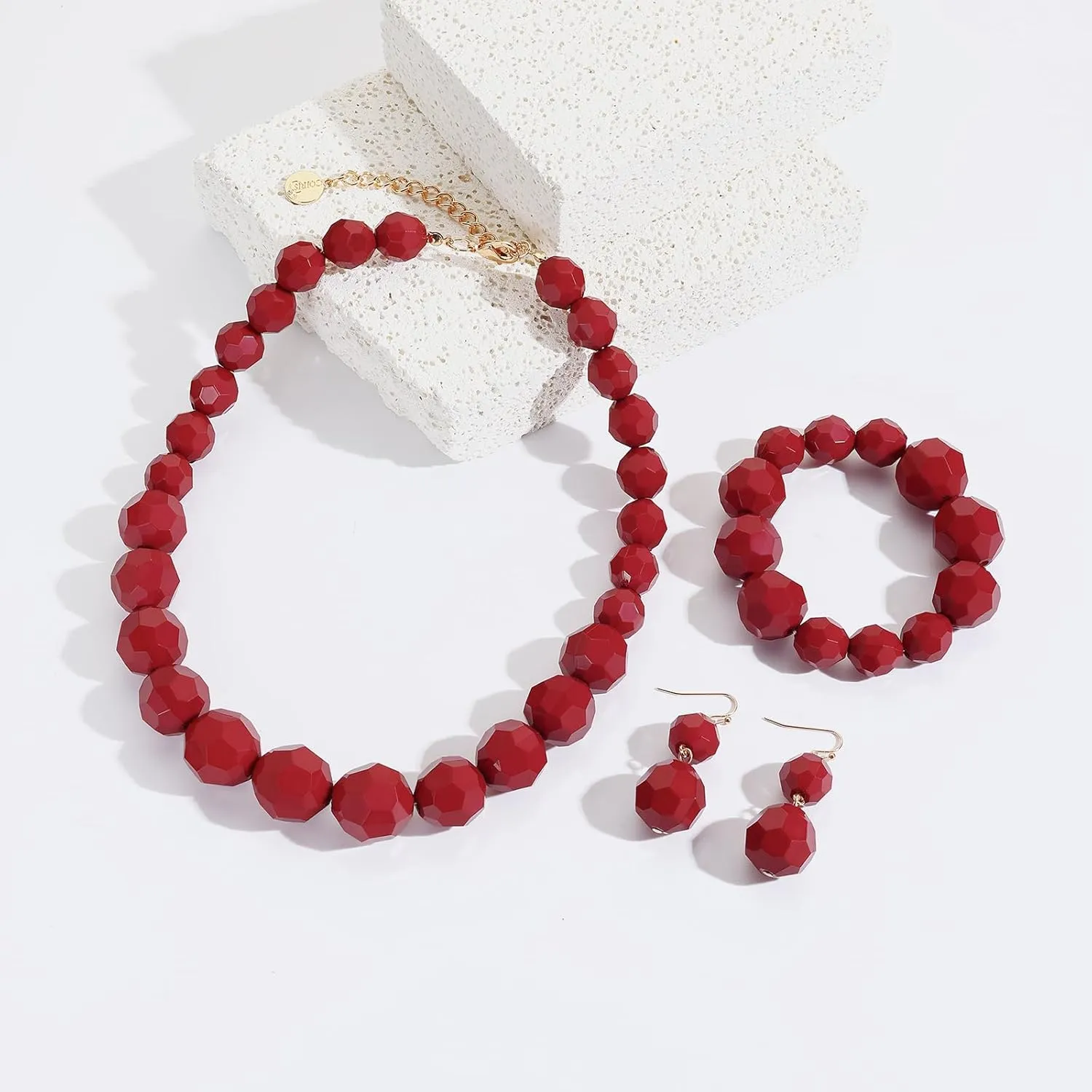 Coiris Chunky Acrylic Beads Strand Necklaces Set Statement Geometric Beads Necklace Bracelet Earrings Acrylic African Beaded Necklace for Accessory Jewelry