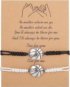 COLORFUL BLING 2pcs/Pack Basketball Volleyball Baseball Soccer Football Sports Bracelets Adjustable Braided Rope Bracelets Friendship Jewelry for Women Men Teens-B