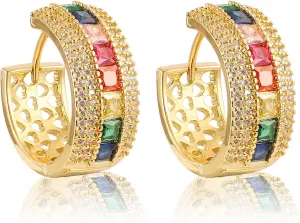 Colorful Cubic Zirconia Hoop Earrings For Women Trendy,925 Sterling Silver Chunky Huggie Big/Large CZ Hoop Earrings,Crystal Multi-Colored Sparkly Dainty Diamonds Hoops,Jewelry Birthday Gifts.