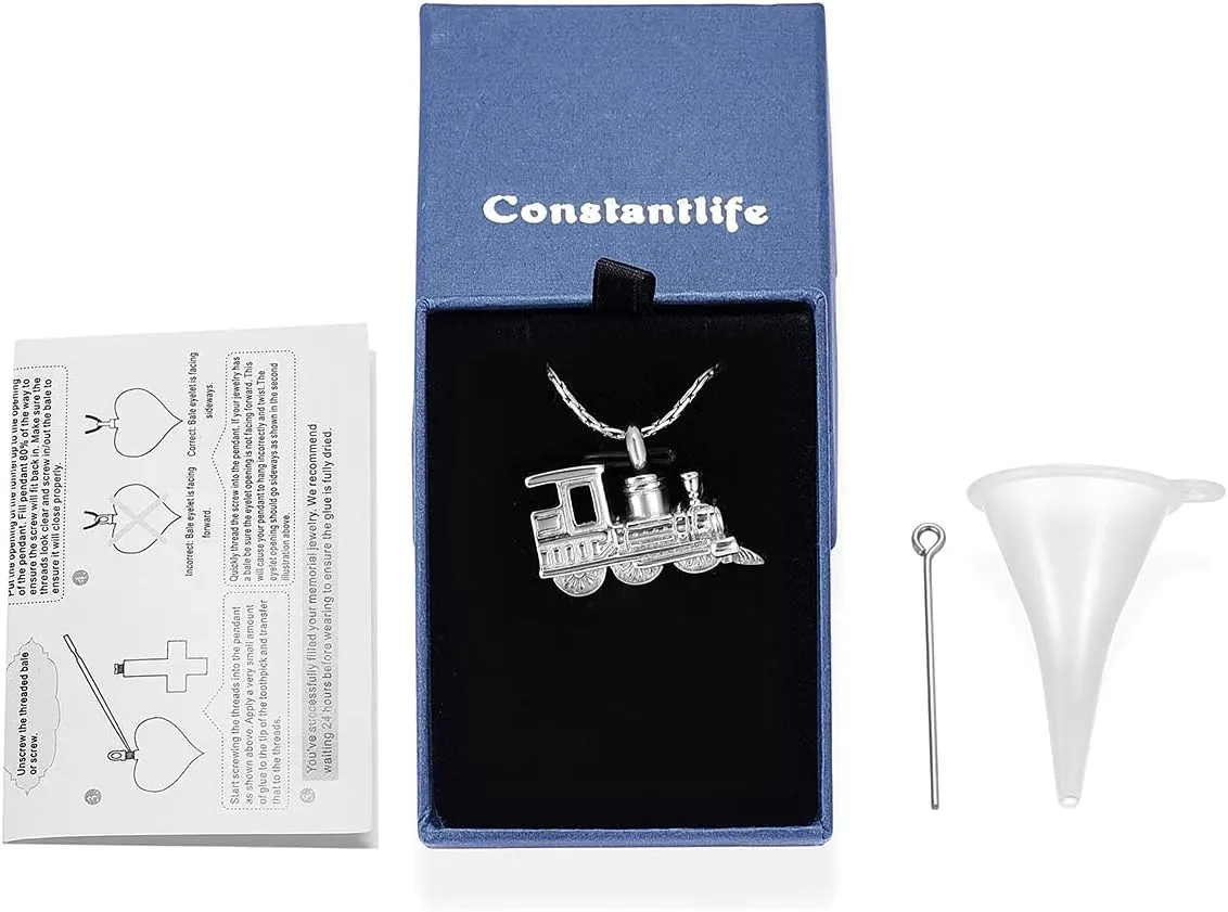 constantlife Cremation Jewelry Memorial Urn Pendant Necklaces for Ashes Small Train Design Ashes Holder Charm Keepsake