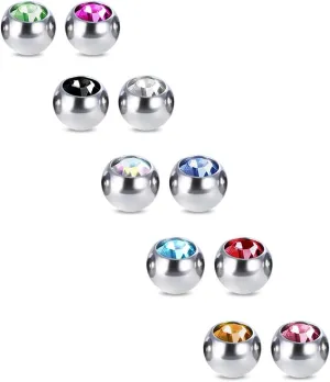 COTTVOTT 10pcs Crystals Screw 14G 16G Tongue Labret Eyebrow Horseshoe Belly Rings Earrings Replacement Balls Stainless Steel Piercings