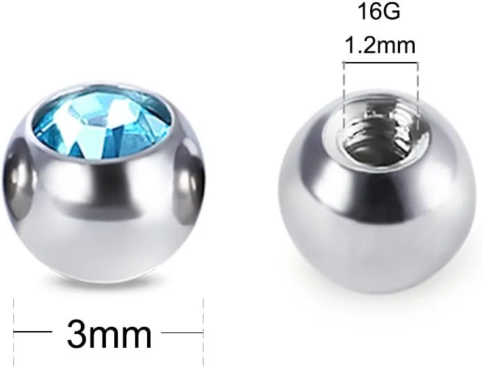 COTTVOTT 10pcs Crystals Screw 14G 16G Tongue Labret Eyebrow Horseshoe Belly Rings Earrings Replacement Balls Stainless Steel Piercings