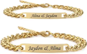 Couple Bracelet with Engrave - Personalized Stainless Steel Bracelet - Custom Engraving for Men and Women - Relationship Matching Couple Jewelry Gift For Her and Him