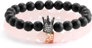 Couple Bracelets for Lovers Matching CZ Infinite Natural Stone Bracelets Long Distance Friendship Gifts for Him and Her Valentines Day Gift(D-Black Pink)