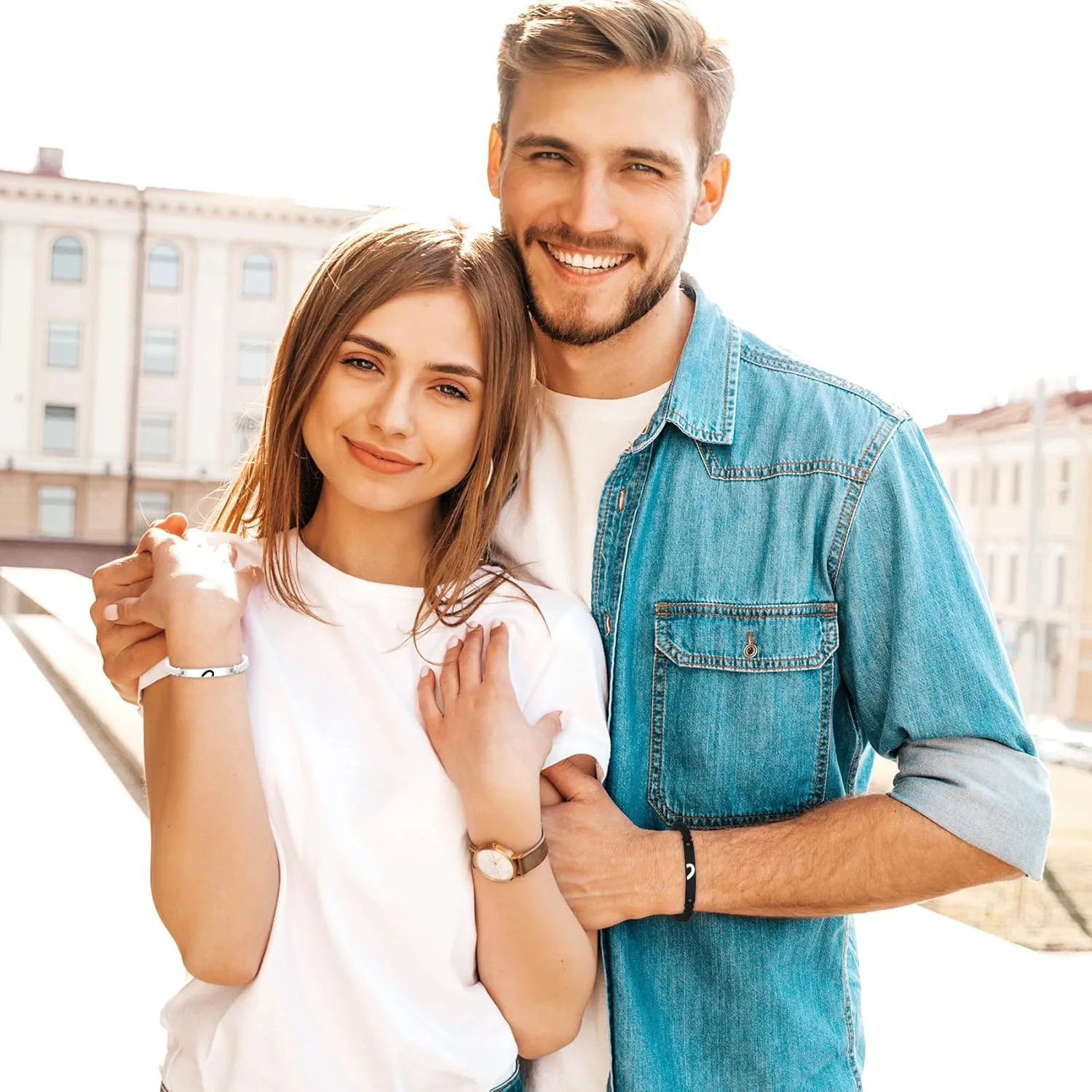 Couples Bracelets Long Distance Relationship Gifts Stainless Steel and Beaded Puzzle Heart Bracelet Adjustable Promise Bracelet with Zirconia Matching bracelets for bf and gf