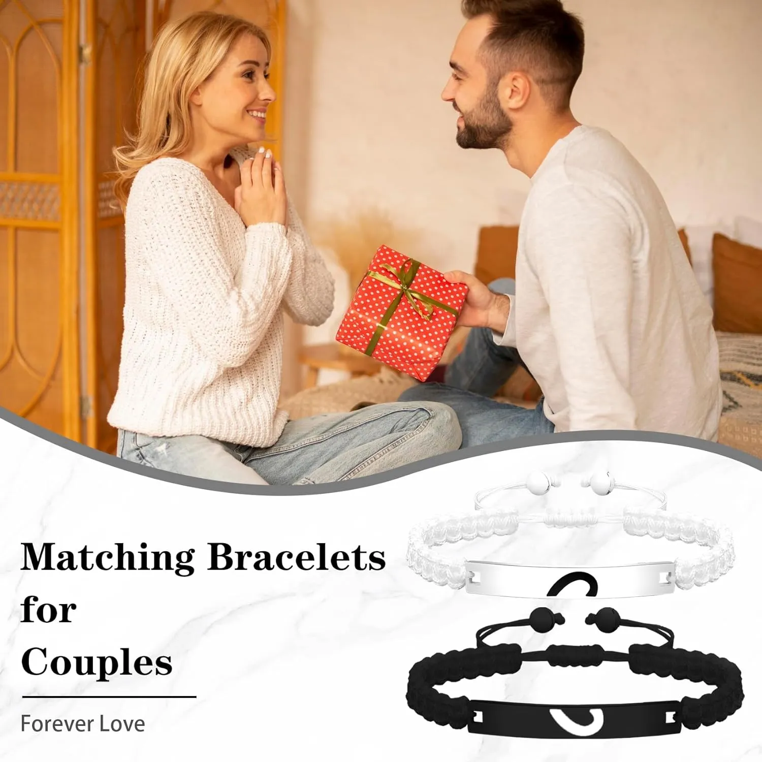 Couples Bracelets Long Distance Relationship Gifts Stainless Steel and Beaded Puzzle Heart Bracelet Adjustable Promise Bracelet with Zirconia Matching bracelets for bf and gf