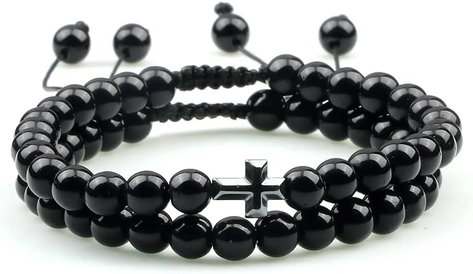 Couples Distance Beads Bracelet Fashion Hematite Cross Tiger Eye Stone Bracelets Handmade Yoga Prayer Jewelry 7652G (2)