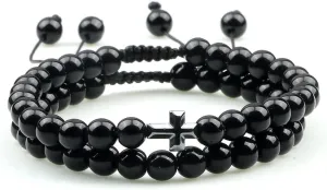 Couples Distance Beads Bracelet Fashion Hematite Cross Tiger Eye Stone Bracelets Handmade Yoga Prayer Jewelry 7652G (2)