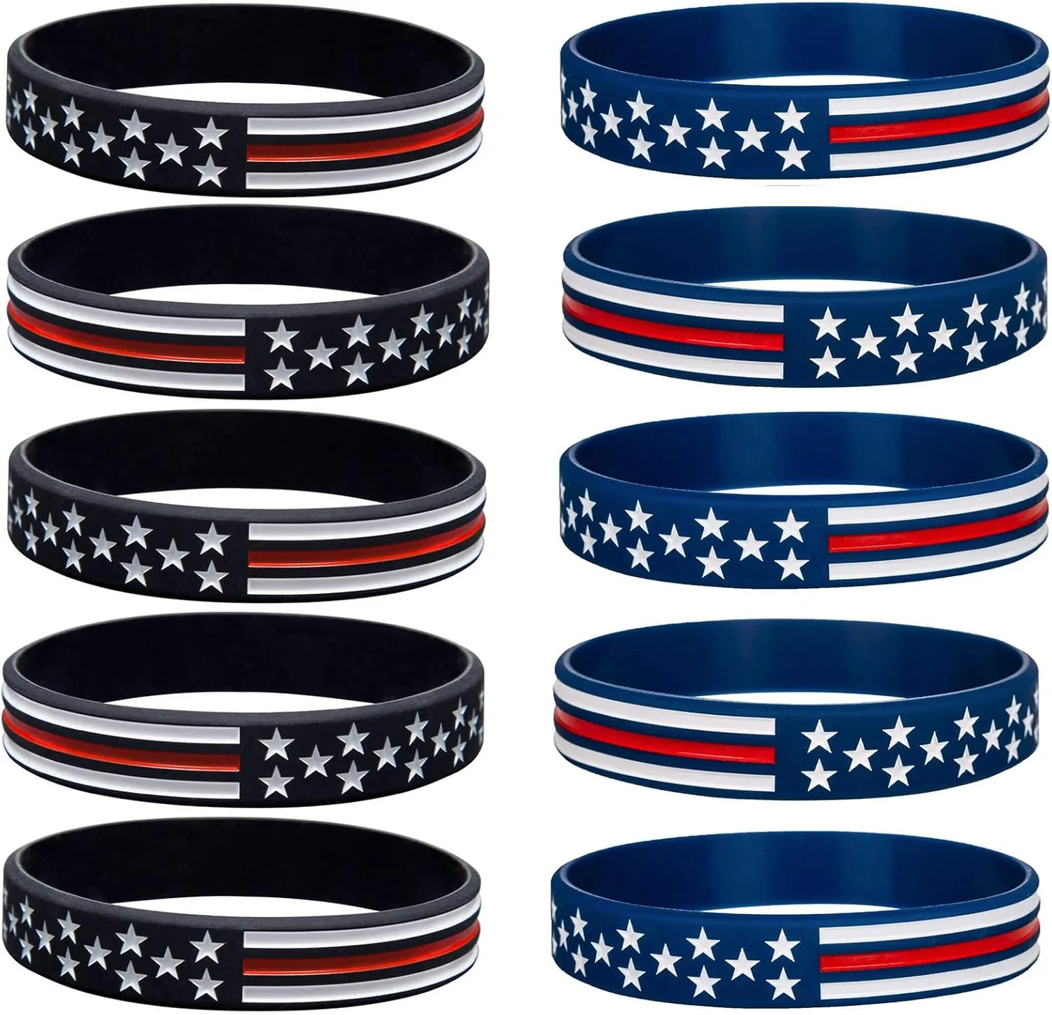 COYOUCO 10 Pack American Flag Bracelets -Thin Red Line Silicone Rubber Wristband Stretch Set for Americanism, Patriotic, Holiday, Army and Sport Fans, ndependence Day, Gifts for Teens Men Women