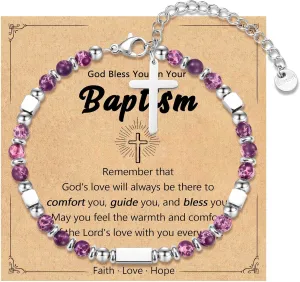 Cross Charm Bracelet for Girls, Baptism Confirmation First Communion Christian Easter Gifts for Teens Girls Goddaughter Granddaughter Niece Daughter