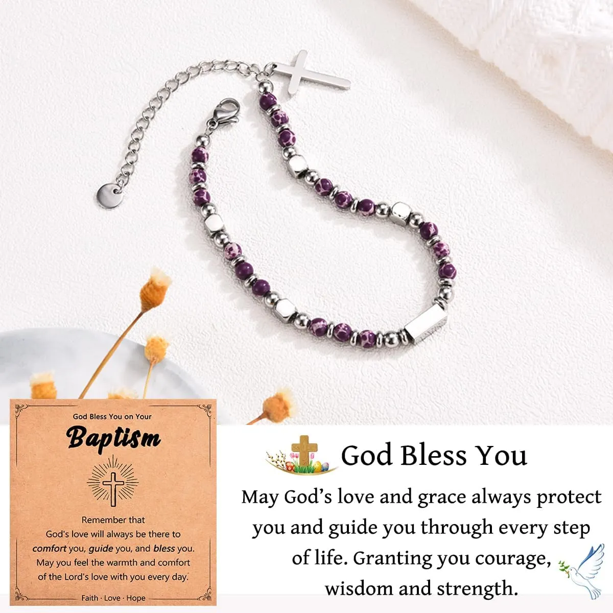 Cross Charm Bracelet for Girls, Baptism Confirmation First Communion Christian Easter Gifts for Teens Girls Goddaughter Granddaughter Niece Daughter