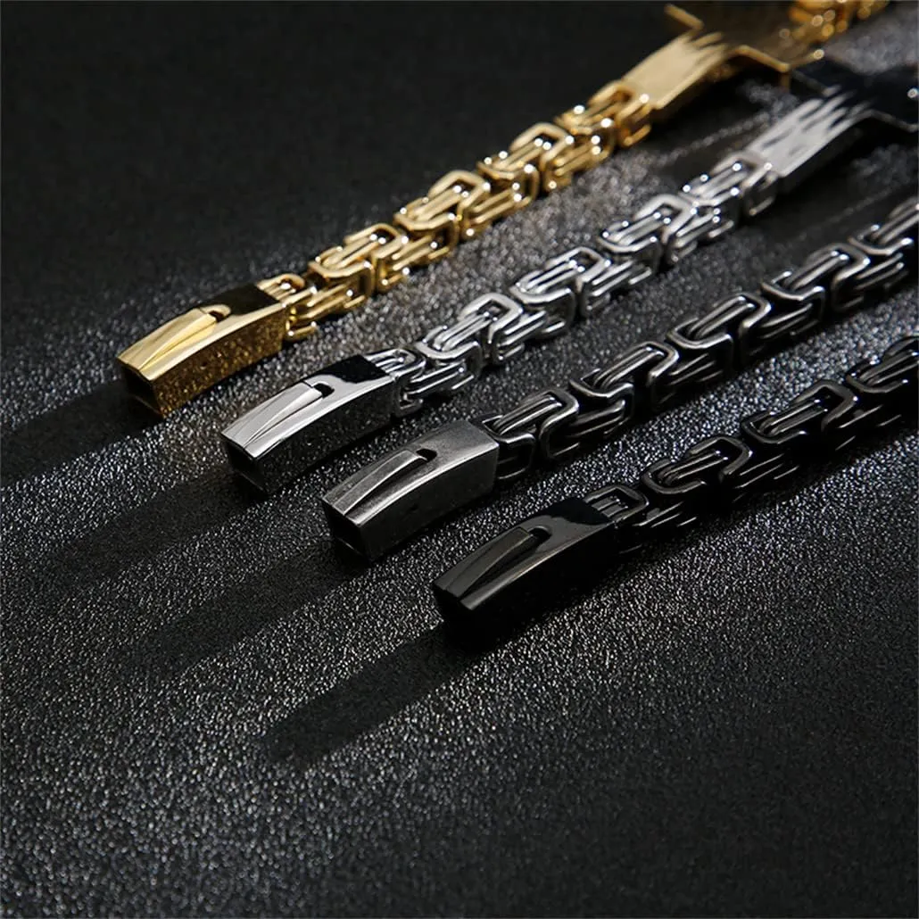 Cross Charm Bracelets for Men 21cm Stainless Steel Byzantine Chain Link Bracelet Armband Prayer Jewelry