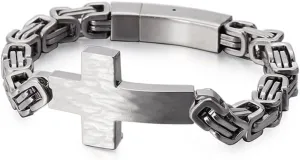 Cross Charm Bracelets for Men 21cm Stainless Steel Byzantine Chain Link Bracelet Armband Prayer Jewelry