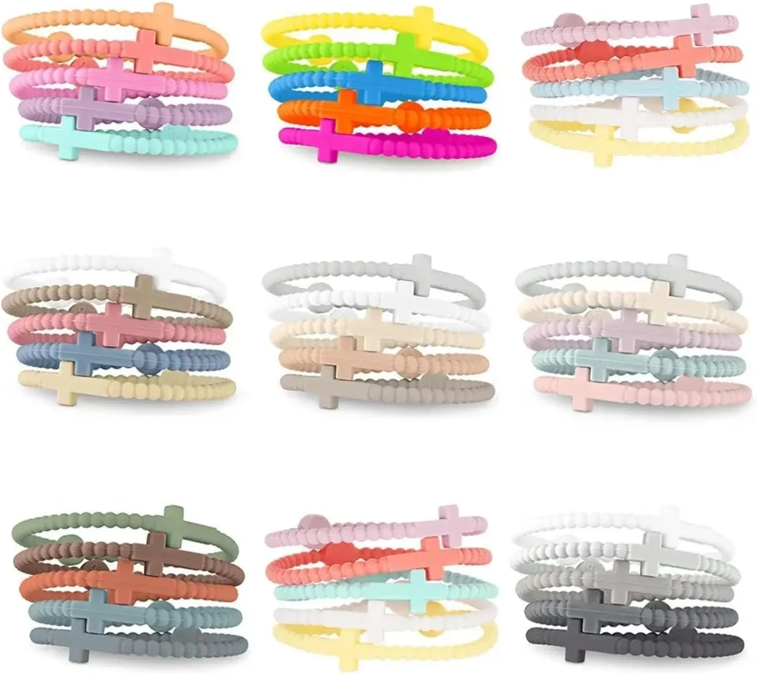 Cross Macaron-colored Beaded Silicone Bracelets Gifts for Women Men