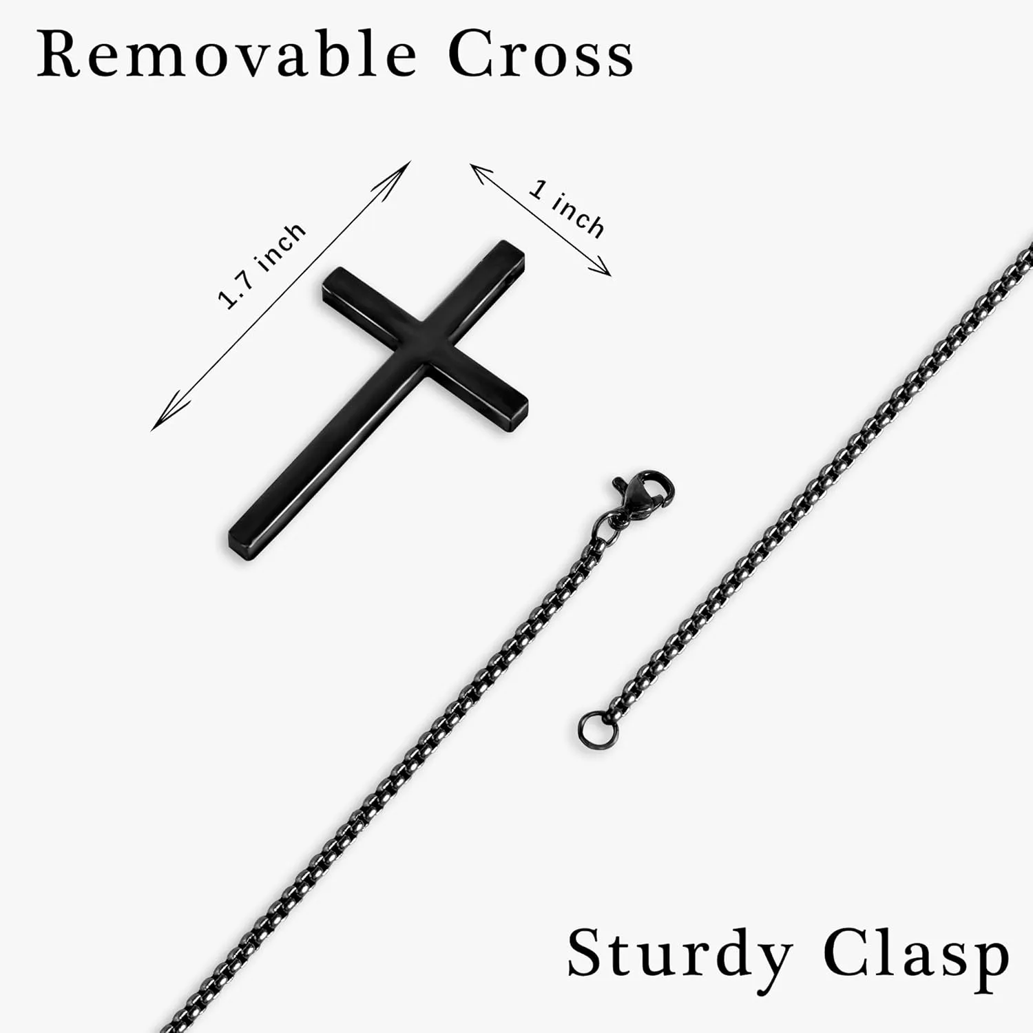 Cross Necklace for Men - 18K Whited Gold/Gold/Black Plated Layered Cross Necklace Stainless Steel Plain Cross Pendant Necklace Cuban Box Chain Cross Necklace for Men 16-30 Inch