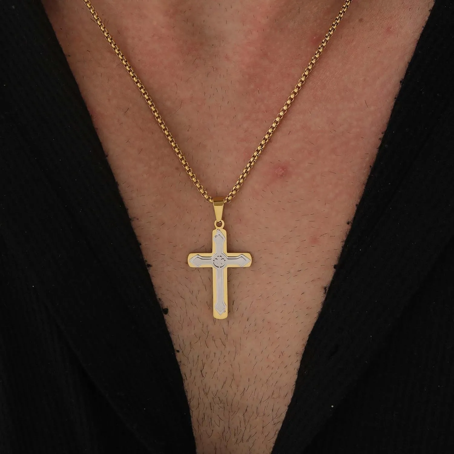 Cross Necklace for Men Black Cross Necklace Stainless Steel Religious Catholic Jesus Link Chain Faith Jewelry