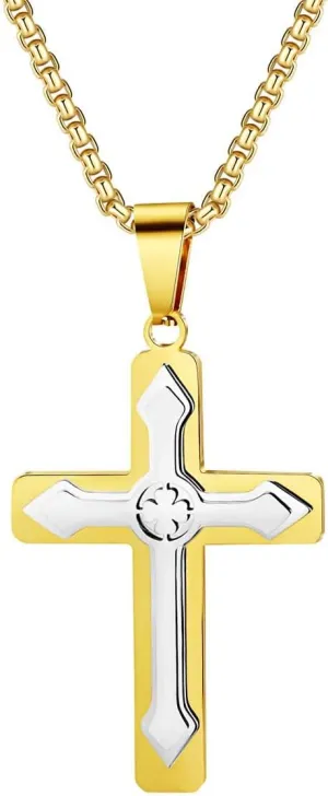 Cross Necklace for Men Black Cross Necklace Stainless Steel Religious Catholic Jesus Link Chain Faith Jewelry