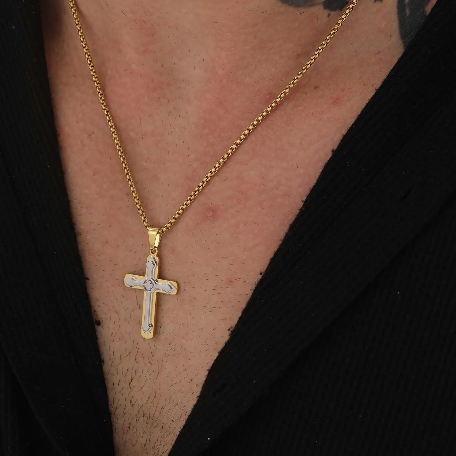 Cross Necklace for Men Black Cross Necklace Stainless Steel Religious Catholic Jesus Link Chain Faith Jewelry