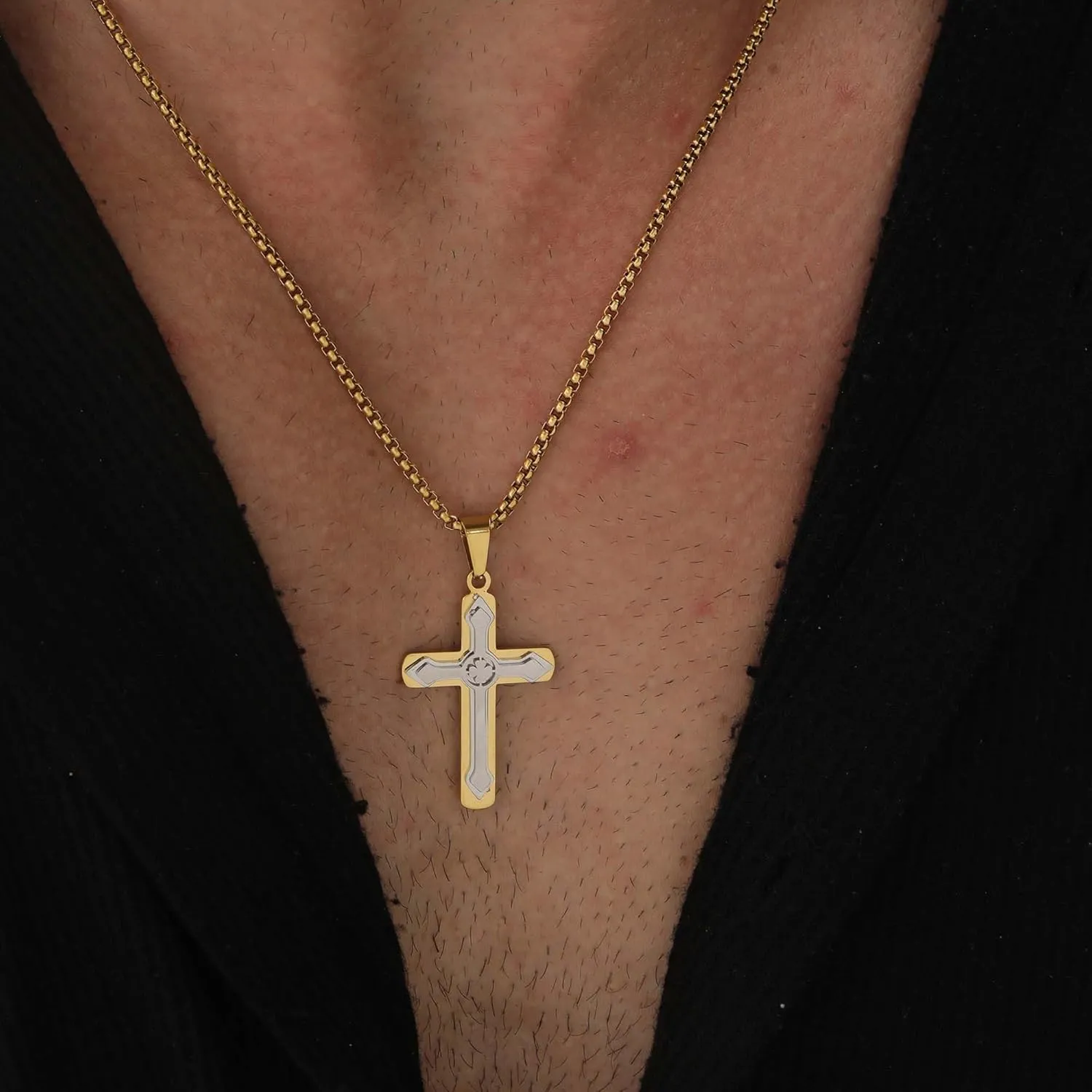 Cross Necklace for Men Black Cross Necklace Stainless Steel Religious Catholic Jesus Link Chain Faith Jewelry