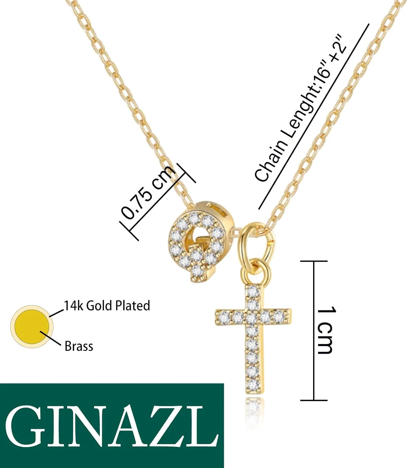 Cross Necklace for Women - 14K Gold Plated Cubic Zirconia Cross Pendant Necklace Faith Necklaces Baptism/christian gifts
