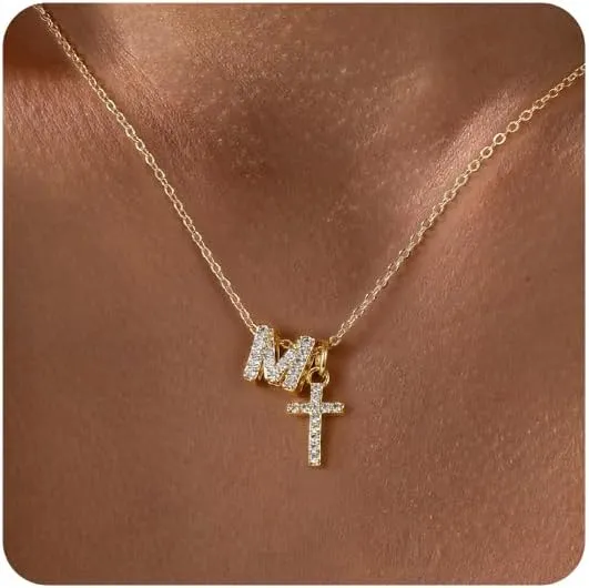 Cross Necklace for Women - 14K Gold Plated Cubic Zirconia Cross Pendant Necklace Faith Necklaces Baptism/christian gifts