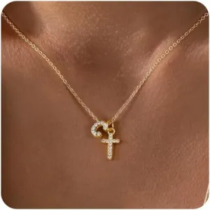 Cross Necklace for Women - 14K Gold Plated Cubic Zirconia Cross Pendant Necklace Faith Necklaces Baptism/christian gifts