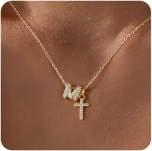 Cross Necklace for Women - 14K Gold Plated Cubic Zirconia Cross Pendant Necklace Faith Necklaces Baptism/christian gifts