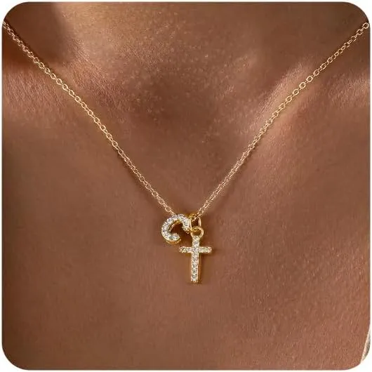 Cross Necklace for Women - 14K Gold Plated Cubic Zirconia Cross Pendant Necklace Faith Necklaces Baptism/christian gifts