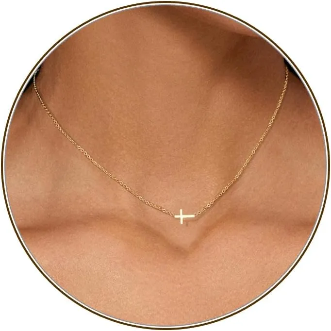 Cross Necklace for Women, Dainty 18K Gold Plated Small Cross Pendant Necklace Simple Gold Cross Necklaces for Women Trendy Gold Jewelry for Women Gift
