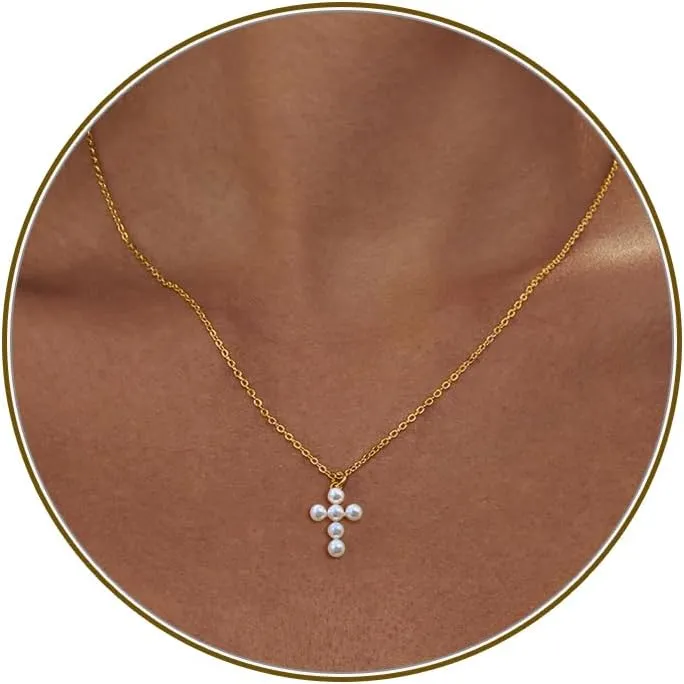 Cross Necklace for Women, Dainty 18K Gold Plated Small Cross Pendant Necklace Simple Gold Cross Necklaces for Women Trendy Gold Jewelry for Women Gift