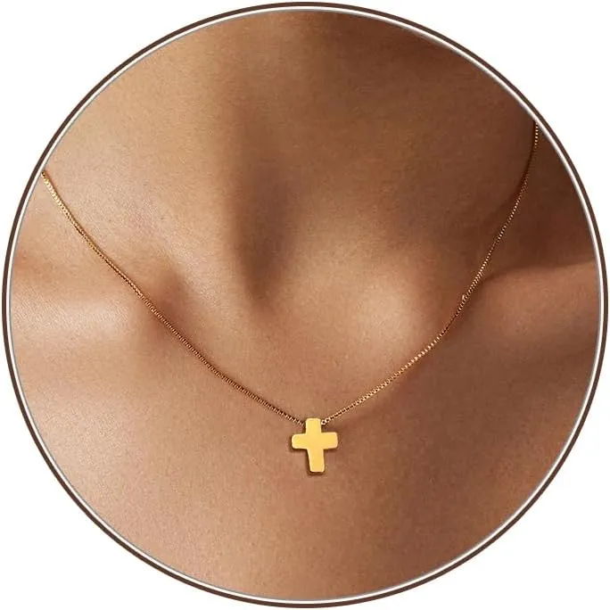 Cross Necklace for Women, Dainty 18K Gold Plated Small Cross Pendant Necklace Simple Gold Cross Necklaces for Women Trendy Gold Jewelry for Women Gift