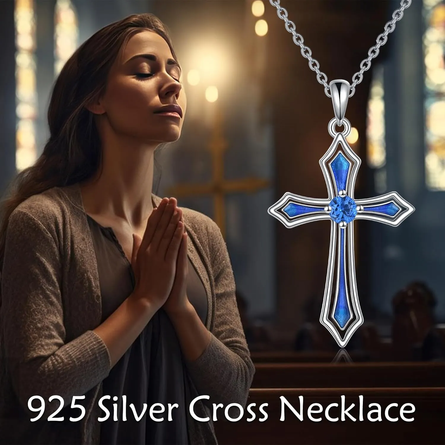 Cross Necklace for Women Men 925 Sterling Silver 5A CZ Birthstone Necklaces Gifts for Christmas, Birthday or Anniversary