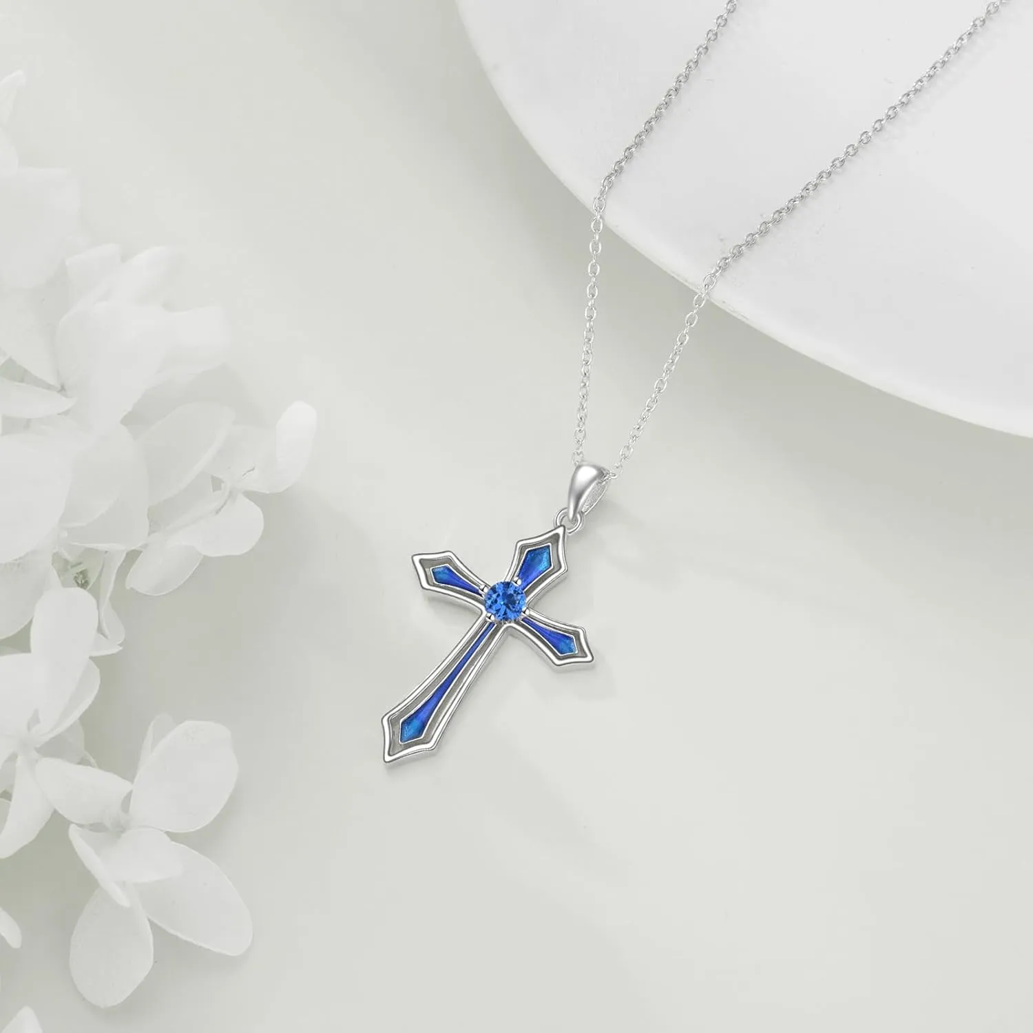 Cross Necklace for Women Men 925 Sterling Silver 5A CZ Birthstone Necklaces Gifts for Christmas, Birthday or Anniversary