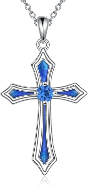 Cross Necklace for Women Men 925 Sterling Silver 5A CZ Birthstone Necklaces Gifts for Christmas, Birthday or Anniversary