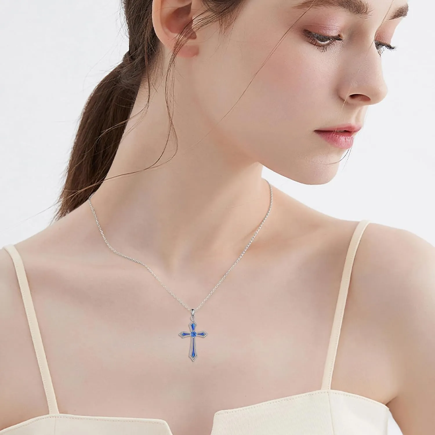 Cross Necklace for Women Men 925 Sterling Silver 5A CZ Birthstone Necklaces Gifts for Christmas, Birthday or Anniversary