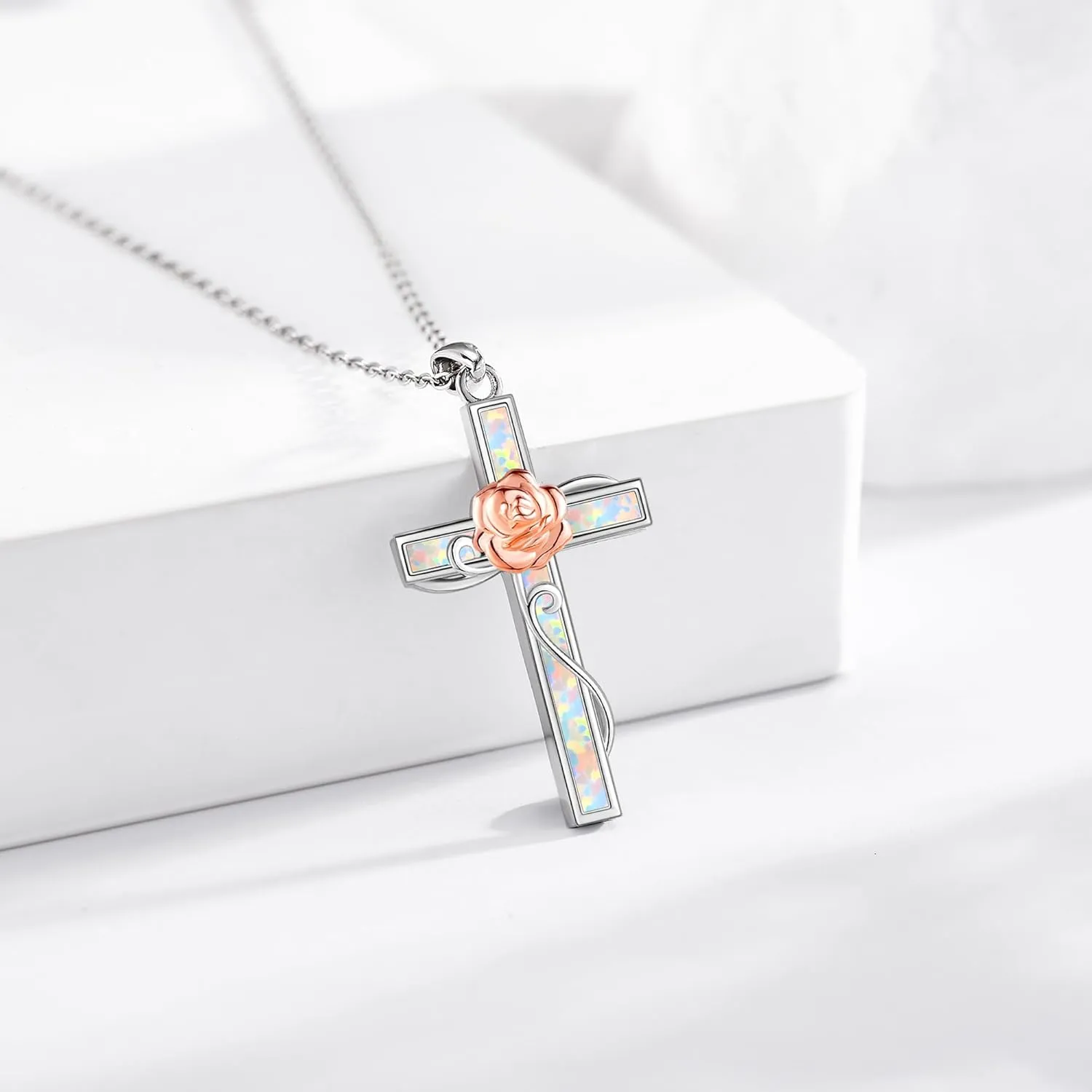 Cross Necklaces Sterling Silver Opal Cross Rose/Opal Stethoscope/Stethoscope Celtic Pendant Faith Religious Jewelry for Women
