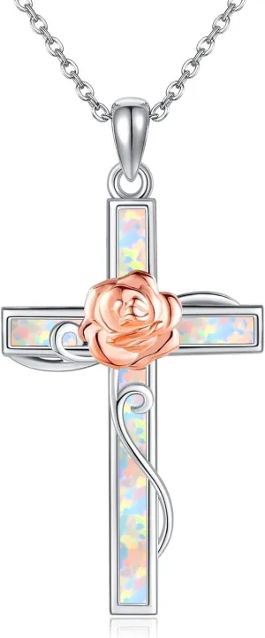 Cross Necklaces Sterling Silver Opal Cross Rose/Opal Stethoscope/Stethoscope Celtic Pendant Faith Religious Jewelry for Women
