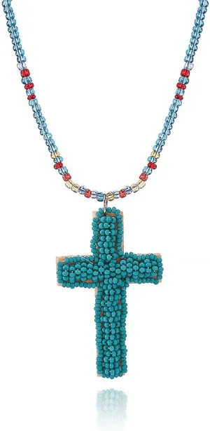 Cross Pendant Necklace Handmade Bohemian Acrylic Seed Beads Necklaces Colorful Christians Choker for Women Men Baptism Easter Gifts Friendship Religious Faith Jewelry