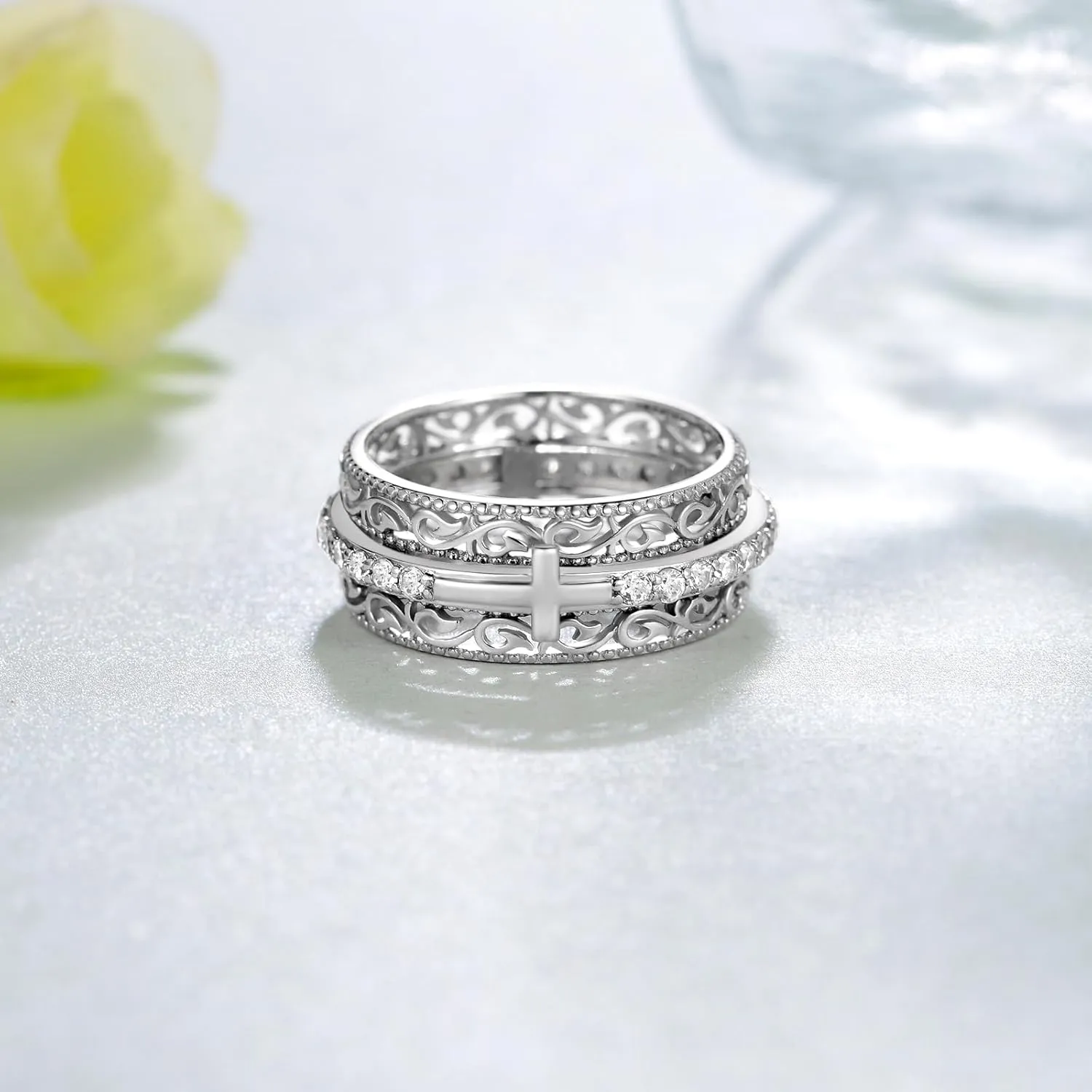 Cross Spinner Ring for Women 925 Sterling Silver Cross Anxiety Ring for Men Faith Cross Gifts